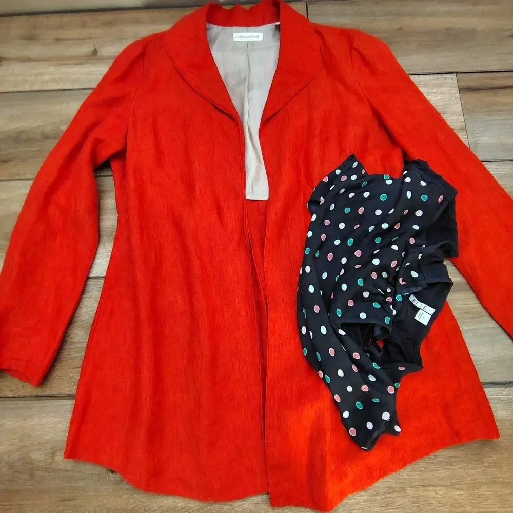 Coldwater Creek 100% Linen Blazer Jacket Orange Coral Classic Women's Size 12